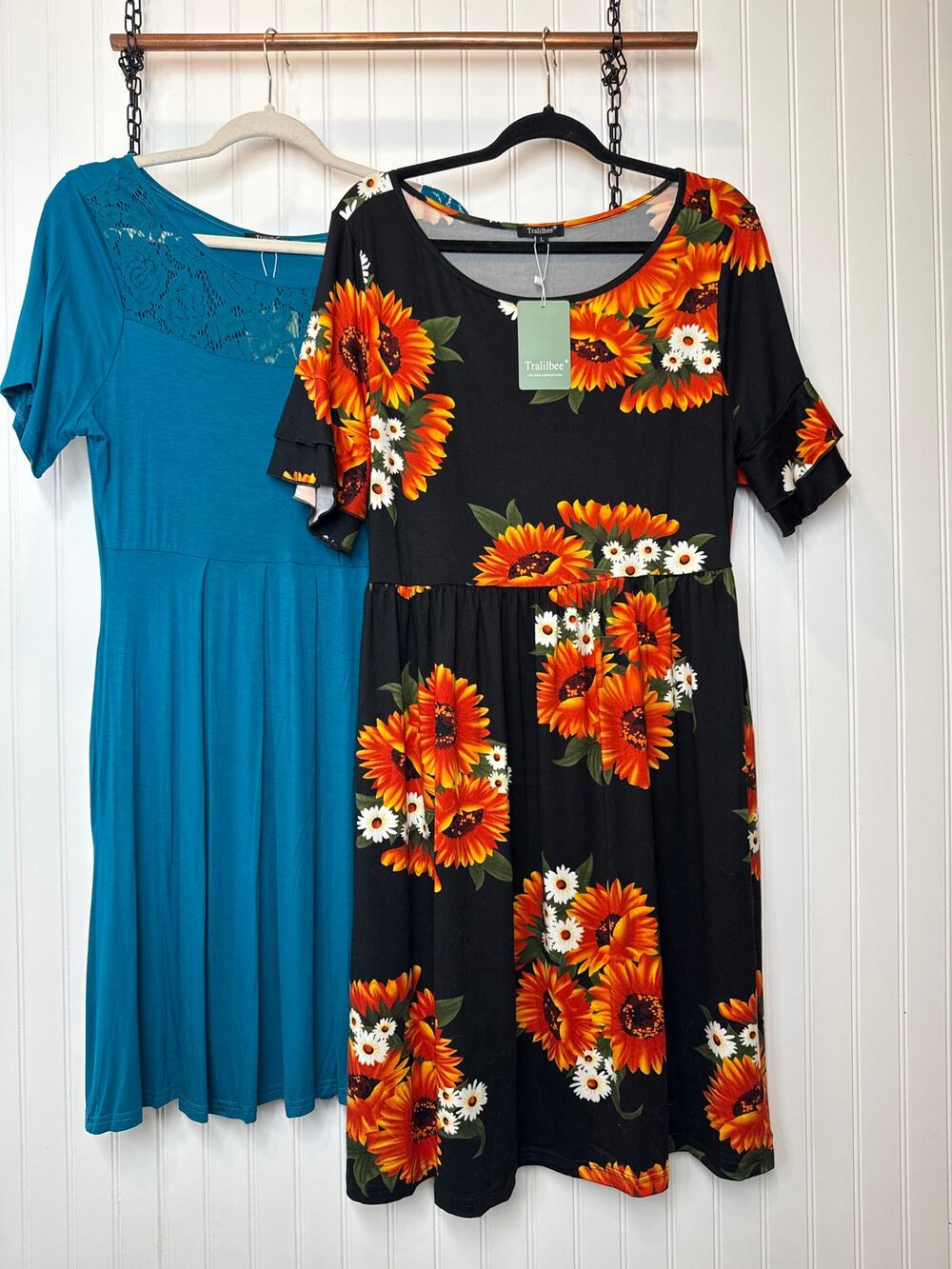Amazon Midi Dresses - Black Floral & Crochet Yoka Shot Sleeves Bundle of 2 Large